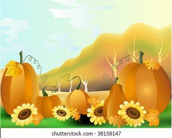 Vector illustration - Autumn rural landscape