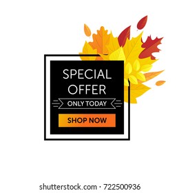 Vector illustration, Autumn sale with bright autumn foliage. 