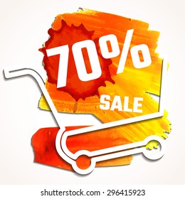 Vector Illustration of Autumn Sale for Design, Website, Background, Banner. Paint Red and Orange Element Template with shopping Cart Outline. Discount Flyer