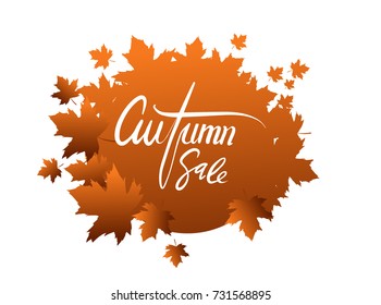 Vector illustration of autumn sale with falling leaves background. Autumnal foliage fall and maple leaf blur. Autumn design. Templates for placards, banners, flyers, presentations, reports.