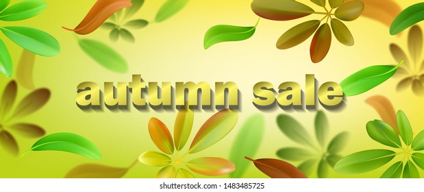 vector illustration of autumn sale text leaves green background