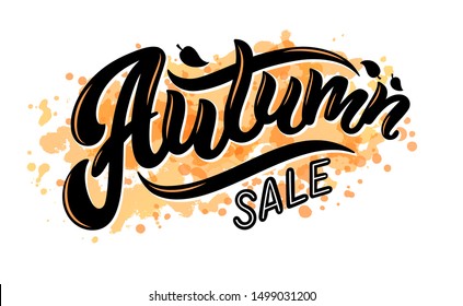 Vector illustration of  Autumn Sale text for stickers, cards, for any type of artworks like banners and posters. Hand drawn calligraphy, lettering, typography for Autumn event.