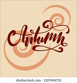Vector illustration of Autumn text. Calligraphy background. Lettering typography poster. EPS 10