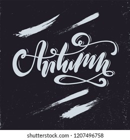 Vector illustration of Autumn text.  Calligraphy background. Lettering typography poster. EPS 10