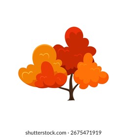 Vector illustration of an autumn tree with bright orange and red leaves. Simple flat design suitable for seasonal decoration, nature background, fall festival