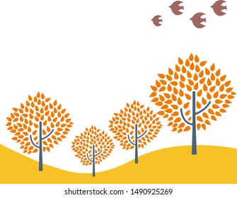 vector illustration. Autumn tree. 
Cute bird. 