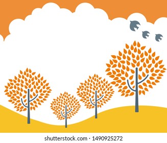 vector illustration. Autumn tree. 
Cute bird. 