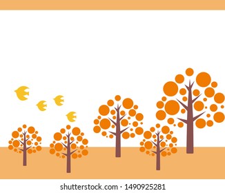 vector illustration. Autumn tree. 
Cute bird. 