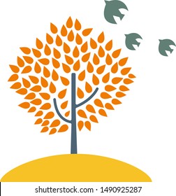 vector illustration. Autumn tree. 
Cute bird. 