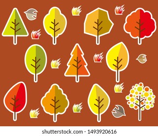 vector illustration. Autumn tree. 
Cute bird. 