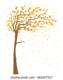 Vector illustration of autumn tree with falling leaves on a white background