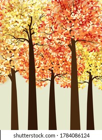 Vector illustration of an autumn tree with leaves. Autumn multicolored forest
