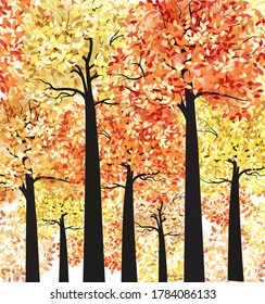 Vector illustration of an autumn tree with leaves. Autumn multicolored forest