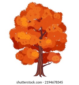Ilustración vectorial de un árbol de otoño con follaje rojo para fines decorativos, ilustraciones de paisajes, decoración websute, etc.