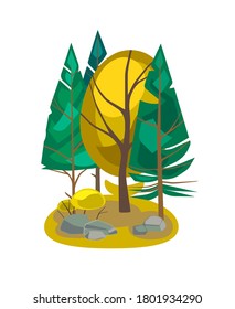 Vector illustration. Autumn trees, pine trees.