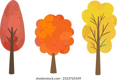 Vector illustration of autumn trees with textured autumn leaves