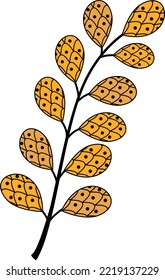 Vector illustration of an autumn twig. Autumn twig with an ornament.An idea for a logo, fashion illustrations, magazines, printing on clothes, advertising, coloring books, tattoo sketch or mehendi.