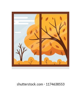 vector illustration autumn view from the window, flat vector