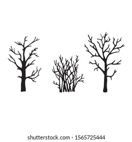 Vector illustration.  Autumn or winter set of naked trees without leaves isolated on white. Hand drawn doodle clipart.