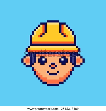 Vector Illustration of avatar construction worker with Pixel Art Design, perfect for game assets themed designs