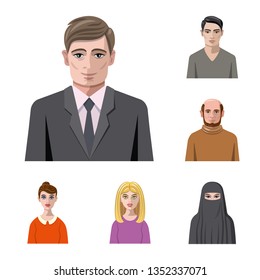 Vector illustration of avatar and face symbol. Collection of avatar and profile vector icon for stock.
