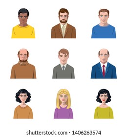Vector illustration of avatar and face symbol. Set of avatar and profile stock symbol for web.