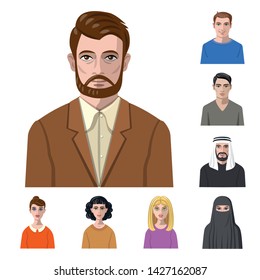 Vector illustration of avatar and face symbol. Set of avatar and profile stock vector illustration.