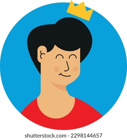 Vector illustration of an avatar of a man with a crown. Boss, protagonist and main person. VIP user.