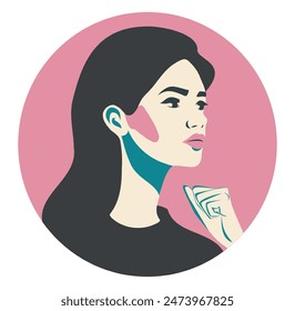 Ilustración vectorial, avatar, retrato de una mujer, chica muestra puño, feminismo, lucha por la libertad, concepto de protesta, protección de los derechos de la mujer, símbolo del poder femenino