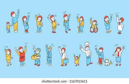 Vector illustration avatar set of generational diversity, various　occupations.