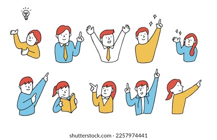 Vector illustration avatar set of smiling people with hand sign.