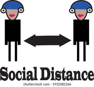 Vector illustration, avatars separated by arrow on white background.
Social distance concept.
