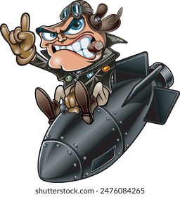 Ilustración vectorial de un aviador montado en una bomba de aire que cae 