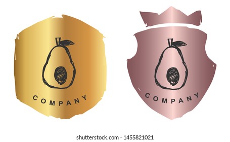 Vector Illustration of Avocado Fruit Food  with Rose Gold and Gold Banner or Background. Graphic Design for Logo and T-shirt.
