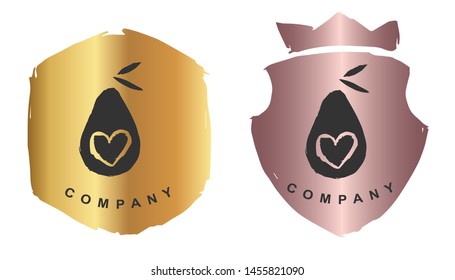 Vector Illustration of Avocado Fruit Food  with Rose Gold and Gold Banner or Background. Graphic Design for Logo and T-shirt.