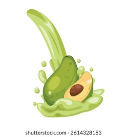 Vector illustration of avocado fruit and avocado slices isolated on white background.