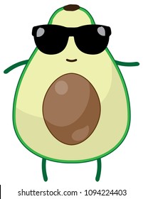 vector illustration of an avocado fruit wearing sunglasses