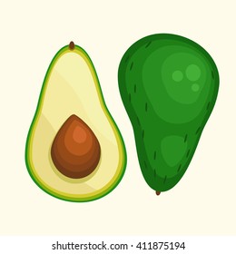 Vector illustration of avocado. Green diet food, exotic fruit. Element for your food design, menu.