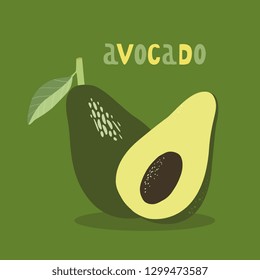 Vector illustration of avocado. Hand drawn vector with print avocado. Fresh juicy summer print.