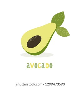 Vector illustration of avocado. Hand drawn vector with print avocado. Fresh juicy summer print.