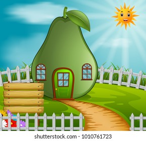vector illustration of avocado house in garden