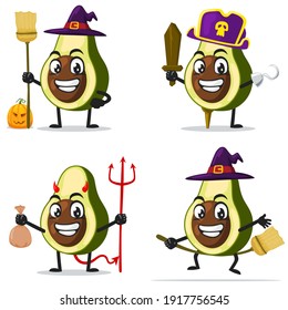 vector illustration of avocado mascot or character collection set with love or halloween theme