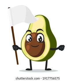 vector illustration of avocado mascot or character holding blank white banner