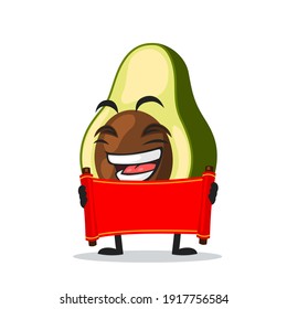 vector illustration of avocado mascot or character holding blank wooden