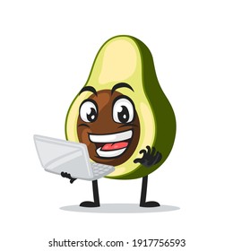 vector illustration of avocado mascot or character presentation with laptop
