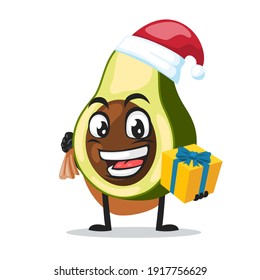 vector illustration of avocado mascot or character wearing santa hat