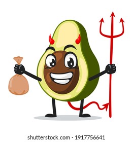 vector illustration of avocado mascot or character Wearing devil costume and holding trident