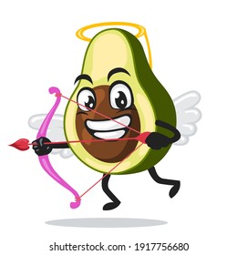 vector illustration of avocado mascot or character wearing cupid costume and holding a bow
