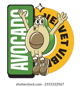 Vector Illustration of Avocado Mascot with Retro Mascot Illustration Available for Logo Badge