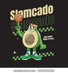 Vector Illustration of Avocado Mascot with Retro Mascot Illustration Available for Tshirt Design